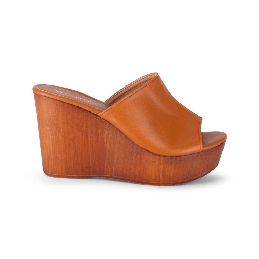 Wanted London Slip-On Wedge Sandals Tan